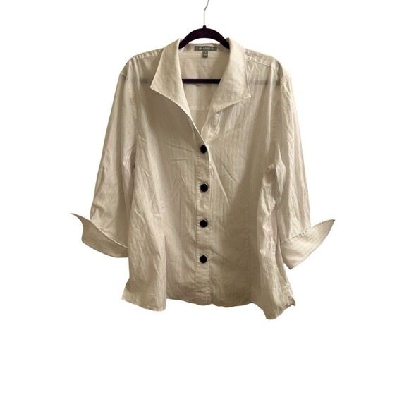 Foxcroft Button Up Tunic Shirt Striped White 3/4 Sleeves Cotton 24W Officecore - Picture 1 of 7